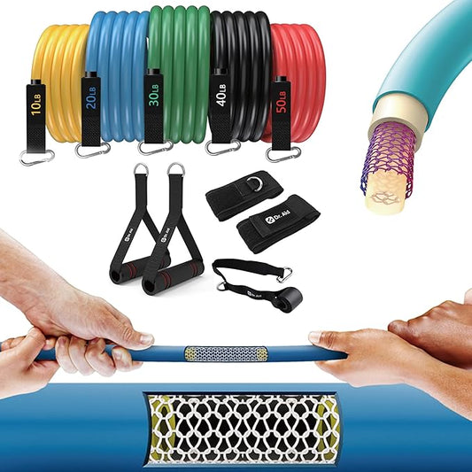 Dr. Aid Resistance Bands Set – 5 Stackable Workout Bands with Handles, Pure Latex, High Elasticity & Tear Resistant – Smell-Free Full-Body Exercise Bands for Rehab, Basic Training & Strength Workouts - Bloomnest