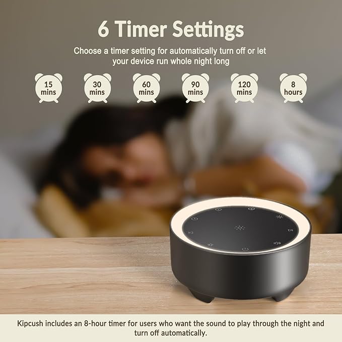 Kipcush Sound Machine & Night Light for Adults, Baby, Kids. White Noise Machine with 20 Soothing Sleep Sounds. Small Size & Portable Design for Bedroom (Black, Small) - Bloomnest