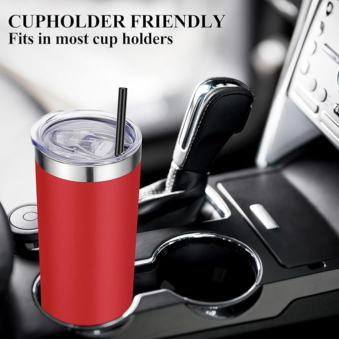 VEGOND 20 oz Stainless Steel Skinny Tumbler with Lids and Straws, 20oz Double Wall Insulated Slim Tumbler Cup for Cold Hot Drinks, Red 1 Pack - Bloomnest
