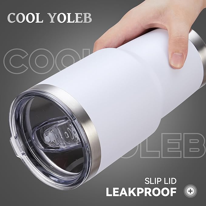 30 oz Tumbler with Lid Stainless Steel Tumblers Bulk Vacuum Insulated Cup Reusable Powder Coated Travel Mug Double Wall Leak Proof Cups Keep Cold Drinks for 12 Hours White, Set of 8 - Bloomnest