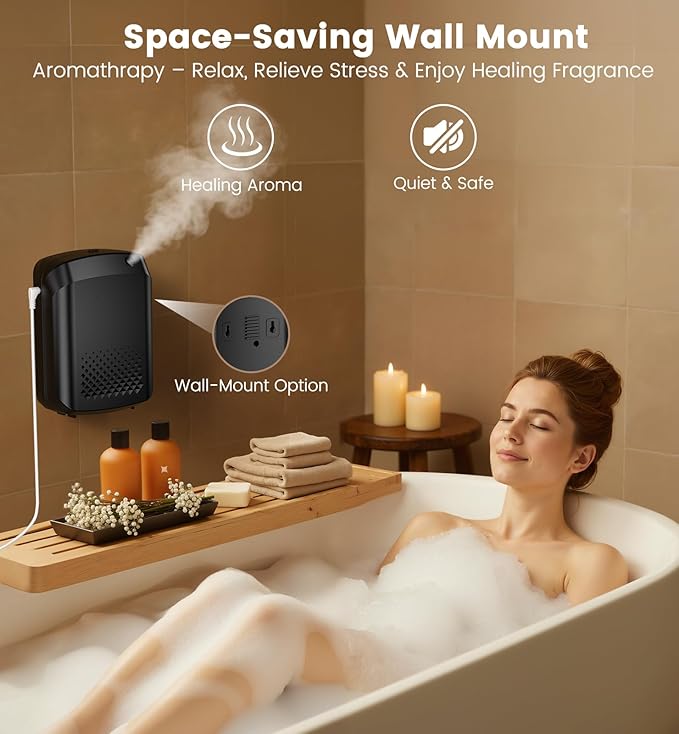 Waterless Essential Oil Diffuser 3000 Sq.Ft Coverage for Large Home Hotel Office, 400ml Cold Air Scent Machine for Aromathrapy, Bluetooth App Control, Quiet Aroma Diffuser Wall Amount - Bloomnest