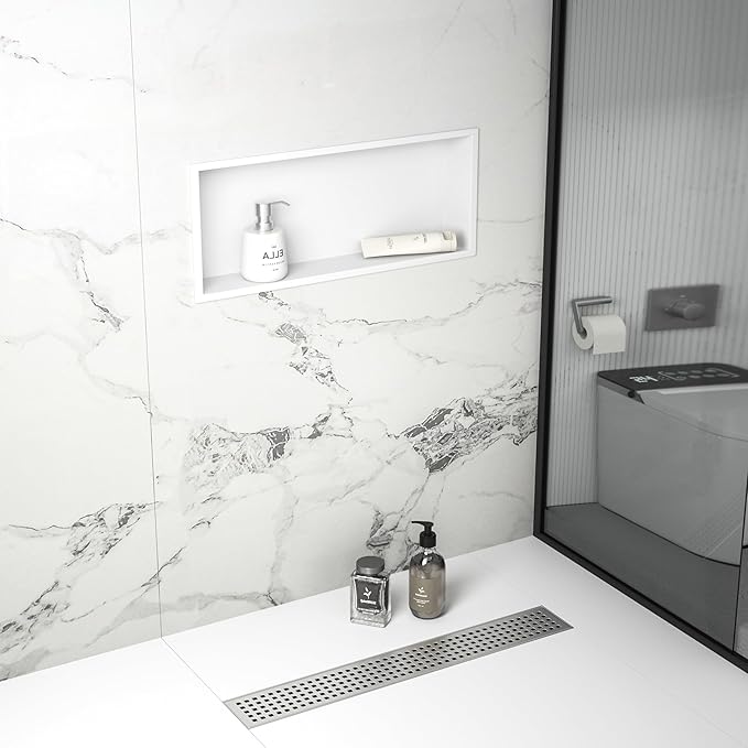 Stainless Steel Shower Niche 30" X 12" White No Tile Needed Niche Shower Recessed Wall Horizontal Niches for Bathroom Storage Over Mount Installation - Bloomnest