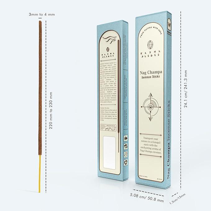 Nag Champa Incense Sticks, Organic Hand Dipped Incense, Natural Herbs & Aromatic Ingredients, Contain 40 Sticks Inside, Burn Time 45-60 Min, Spiritual Gifts, Incense by Karma Pledge KARMAPLEDGE