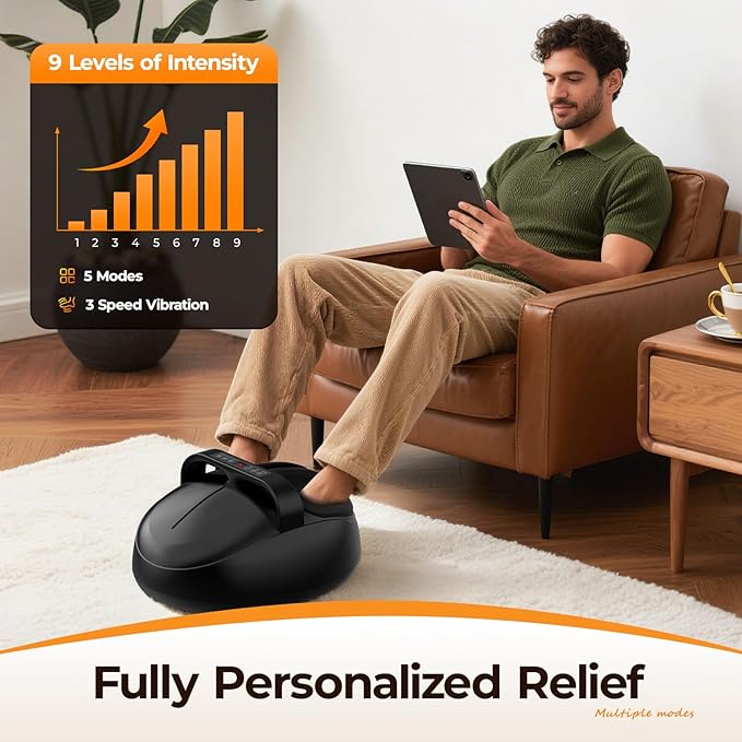 Foot Massager with Heat - Shiatsu Kneading & Rolling Compression, 5 Massage Modes with Adjustable Intensity, Fits Up to Size 13, Home Relaxation Gift - Bloomnest