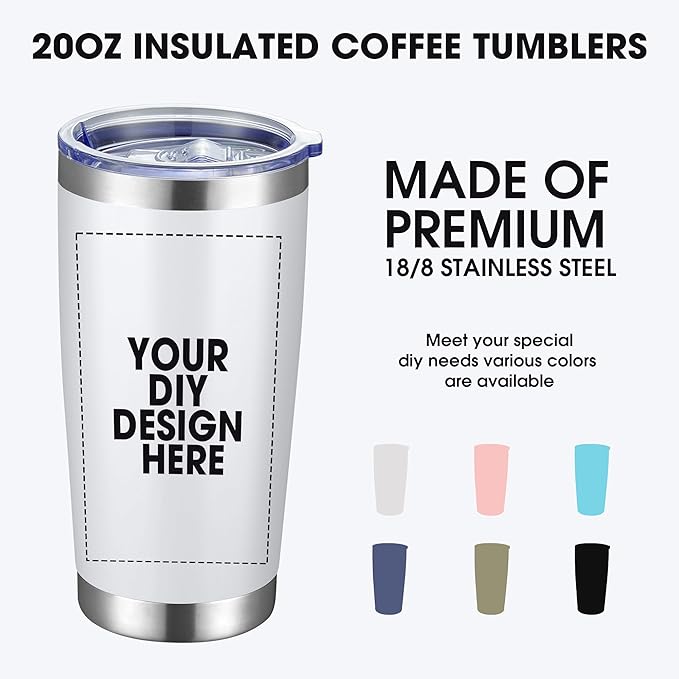 Personalized Custom Tumbler Print in USA 20oz Stainless Steel Coffee Cup with Lid & Straw Double Wall Insulated Tumbler with Colorful Text Logo Photo - Bloomnest
