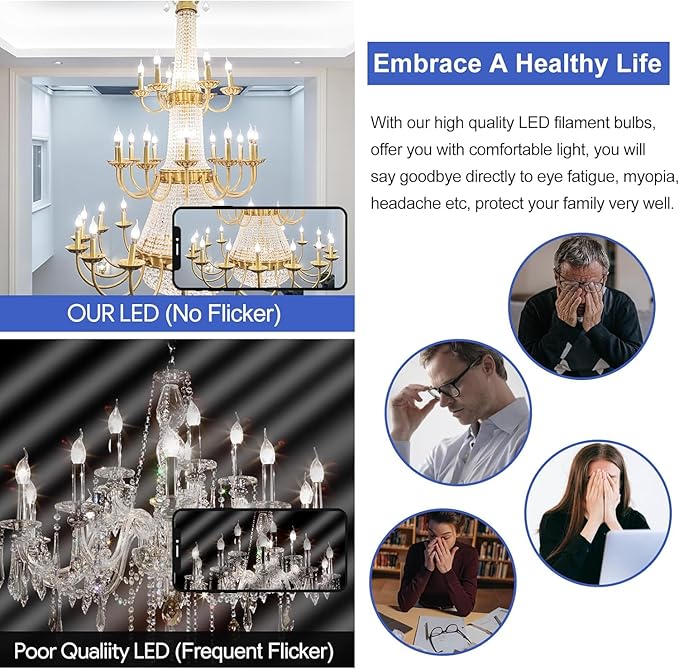 E12 Dimmable Candelabra Bulbs 40 Watt LED Candle Bulb 4000K Daylight Chandelier Light Bulb 4W Type B Light Bulb for Chandelier,Frosted Glass,400LM,6 Pack - Bloomnest