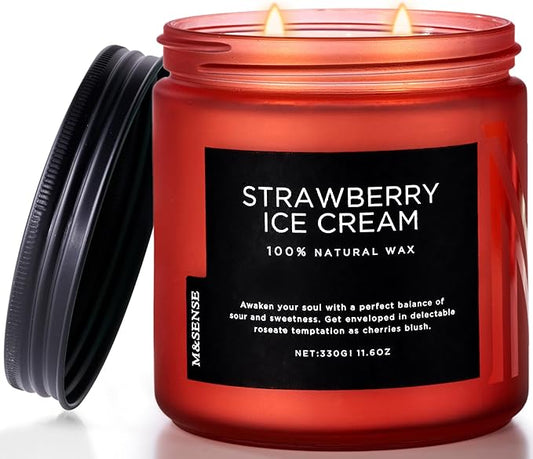 M&SENSE Natural Soy Candles for Home Strawberry Ice Cream Scented, 11.6oz 70 Hours Long Burning Hand Poured Candles Home Decor Housewarming Gift for Women and Men - Bloomnest