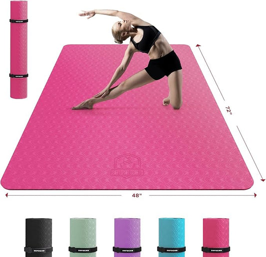 HAPBEAR Extra Large Yoga Mat - 72"x48"/78"x54", 1/4" & 1/3" Thick, Non-Slip, Durable, Eco-Friendly, Wide Exercise Mat for Home Workouts, Yoga, Pilates, Stretching, Meditation (Barefoot Exercise) - Bloomnest