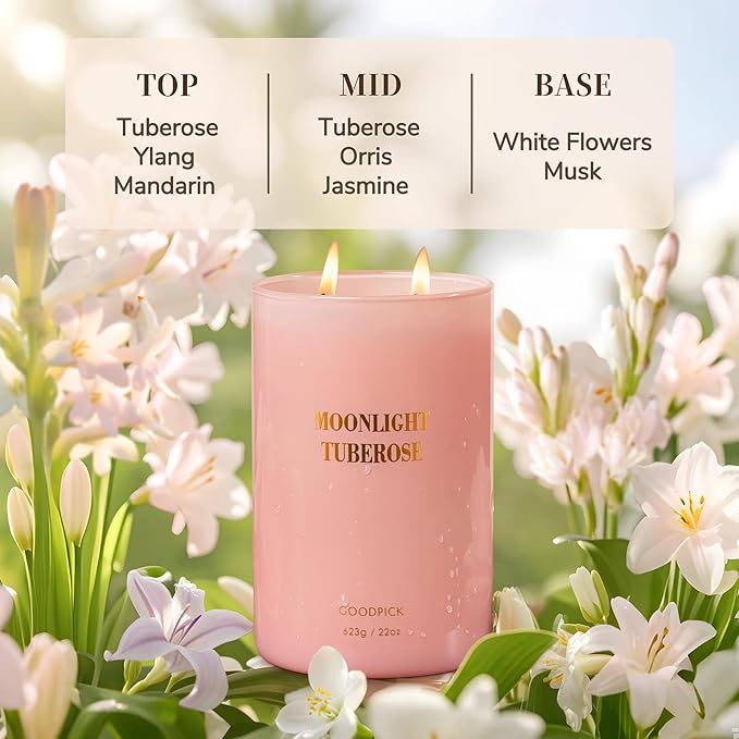 Goodpick Candles for Women, Tuberose Soy Candles for Home Scented, Large Candle for Warmer Lamp, 22oz 120 Hour, Pink - Bloomnest