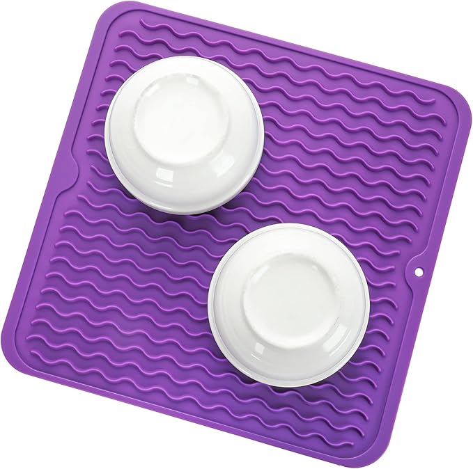 Silicone Dish Drying Mat for Multiple Usage,Easy clean,Eco-friendly,Heat-resistant Silicone Mat for Kitchen Counter or Sink,Refrigerator or Drawer liner Purple M 12 inches x 12 inches - Bloomnest