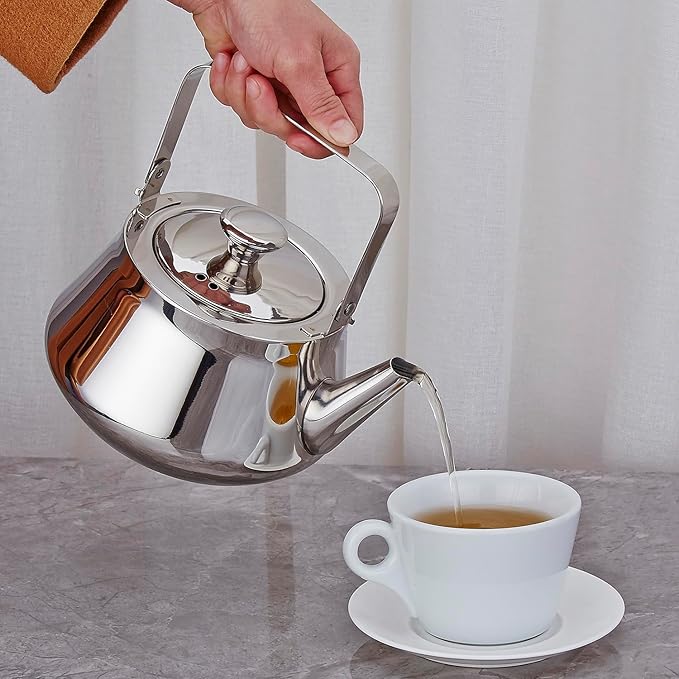 SANQIAHOME 1.6 Quart stainless steel teapot with Infuser A modern, minimalist style