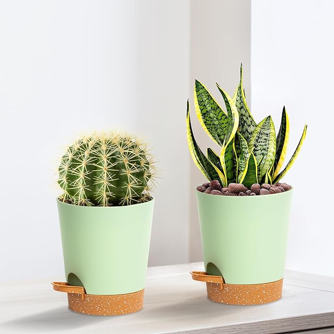 4 inch Small Plant Pots for Outdoor Indoor Plants, 10 Pack Planters with Drainage Holes and Tray, Small Self Watering Pots for Succulent,Cactus, Aloe and Other Plants (Green) - Bloomnest