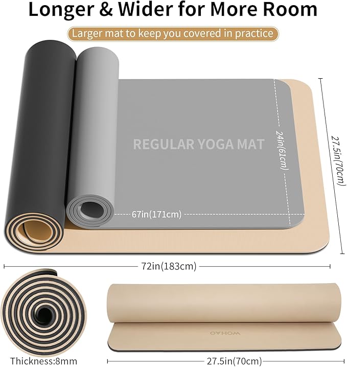 Extra Thick 8mm Yoga Mat, 72"x28" Non Slip Exercise Mat, Reversible 2-Sided Dual Color Premium POE Material, with Carrying Strap for Yoga, Pilates, Home Gym - Bloomnest