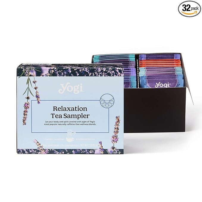 Yogi Relaxation Sampler Box (32 Tea Bags) - 8 Favorite Herbal Teas for Stress Relief & Sleep - Organic & Caffeine Free - Bloomnest