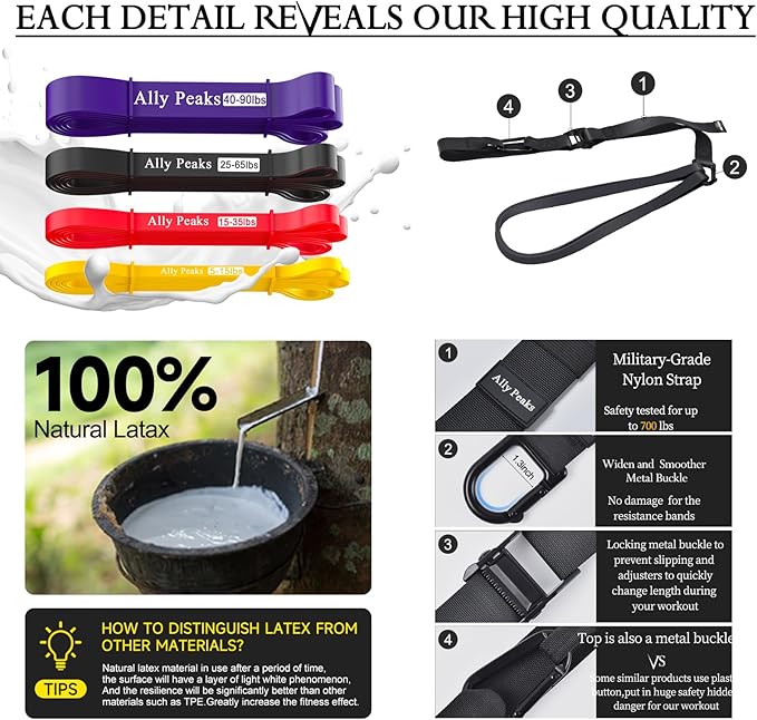 Ally Peaks Pull Up Assistance Bands，Heavy Duty Resistance Band for Pull Up Bar，Adjustable Weight/Size with Fabric Feet/Knee Rest Pull up bands,Up to 410lbs Assistance，resistance bands and assist bands - Bloomnest