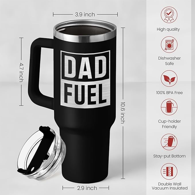 Dad Gifts from Daughter Son, Dad Fuel Tumbler with Handle 40oz, Stainless Steel Insulated Cup Gift Set with Lid & Straw, Coffee Tumblers for Dads Father's Day Birthday Christmas - Bloomnest
