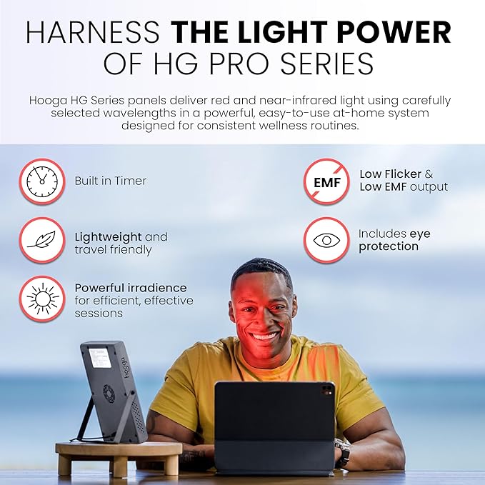 Hooga Red Light Therapy Panel Device – 660nm Red & 850nm Near Infrared Light Therapy, LED Light Therapy Lamp for Face & Body, 40 LEDs, Timer, Adjustable Stand – HG200 Hooga