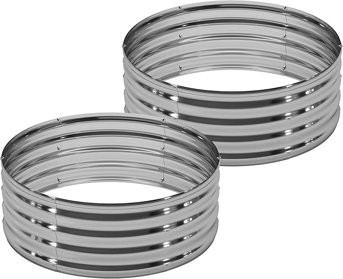 2PCS 4x4x1FT Galvanized Raised Garden Bed Kit,Vegetable Boxes-Round Metal Flower Box,Large Planter Raised Beds Outdoor Garden for Planting,Fruit,Herb-Sliver - Bloomnest