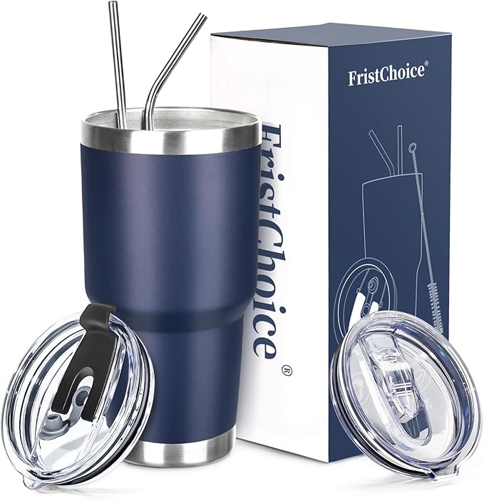 30 oz Tumbler with Lids and Straws Double Wall Vacuum Insulated Tumbler Cup,Stainless Steel Leak-proof Thermal Tumbler Powder Coated Travel Coffee Mug for Cold and Hot Drinks,Navy Blue - Bloomnest
