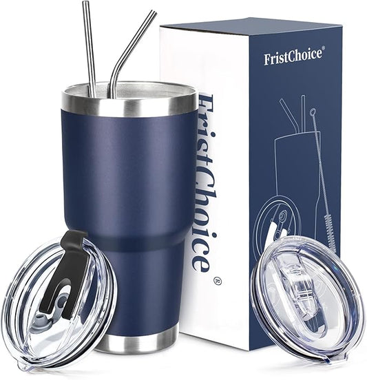 30 oz Tumbler with Lids and Straws Double Wall Vacuum Insulated Tumbler Cup,Stainless Steel Leak-proof Thermal Tumbler Powder Coated Travel Coffee Mug for Cold and Hot Drinks,Navy Blue - Bloomnest