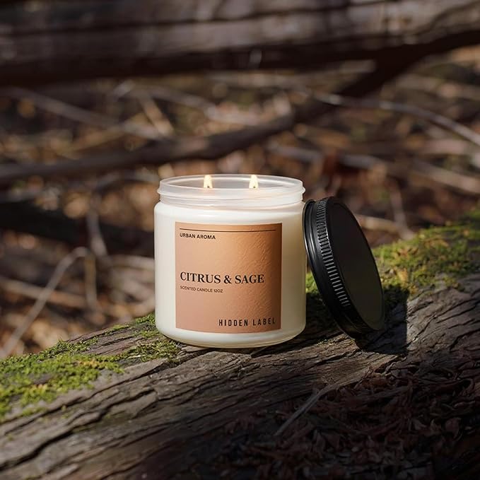 Hidden Label Citrus Sage Scented Candle, 12oz 2 Wick Natural Soy Non Toxic Candles, Clean Burning Long Lasting Aromatherapy for Home | Gifts | Décor,Premium Scents for Relaxation & Stress Relief - Bloomnest