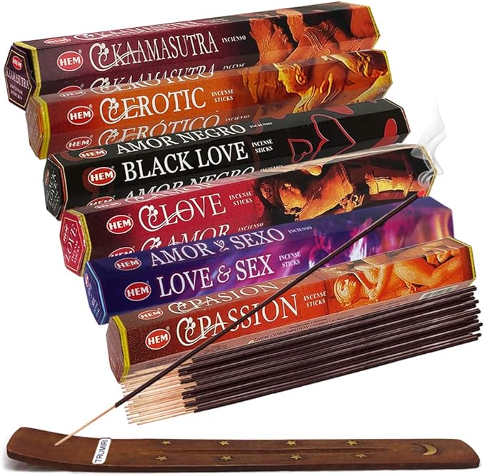 Hem Incense Sticks Variety Pack #24 and Incense Stick Holder Bundle with 6 Love Themed Fragrances - Bloomnest