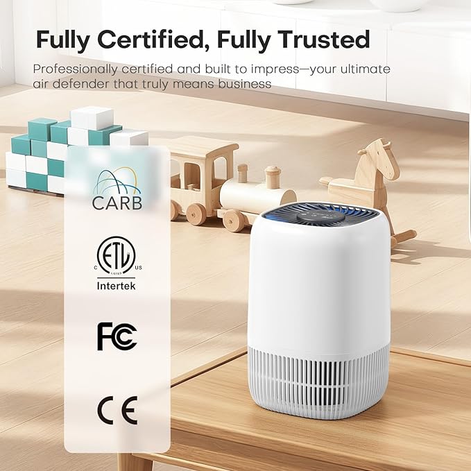 Air Purifiers for Home with H13 True HEPA Filter Up to 1076 Ft² for Pet Hair, Odors, Pollen, Smoke, Compact Air Cleaner with 3 Speeds, Timer, Aroma Quiet 360°Intake Filter, White - Bloomnest