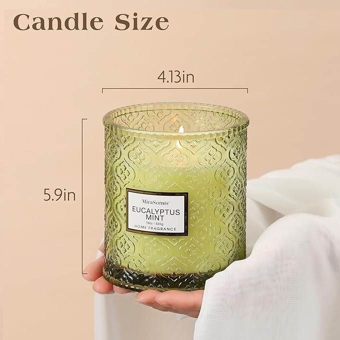 Eucalyptus Mint Scented Candles, Large Natural Soy Candle, 88 Hours Burning Time, Decorative Candles in Glass, Aromatherapy Candle Gift for Women, 19oz - Bloomnest