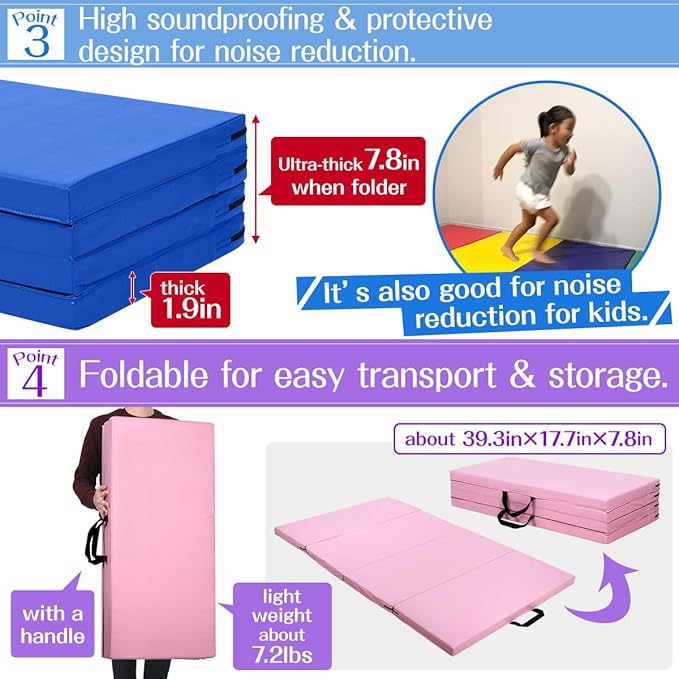 Gymnastics Mat Folding Stretch Mats 71"x39"x2" Exercise Muscle Training Children Play Horizontal Bar Mat Yoga Sports Soundproof Home Use - Bloomnest