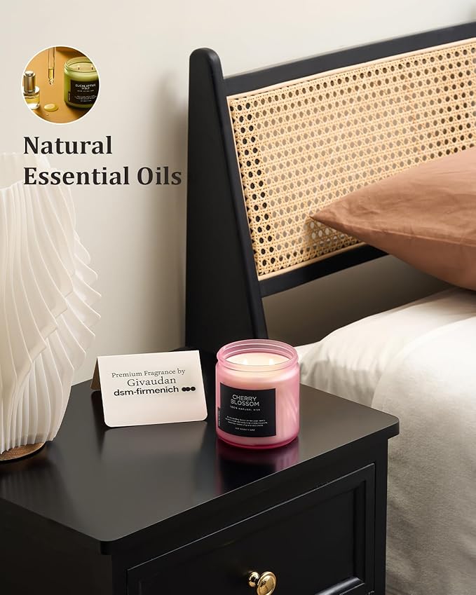M&SENSE Cherry Blossom Scented Spring Candle, 70 Hours Long Lasting Soy Wax 11.6oz Stress Relief Aromatherapy Candles, Romantic Gifts for Women, Glass Jar for Bedroom Decor - Bloomnest