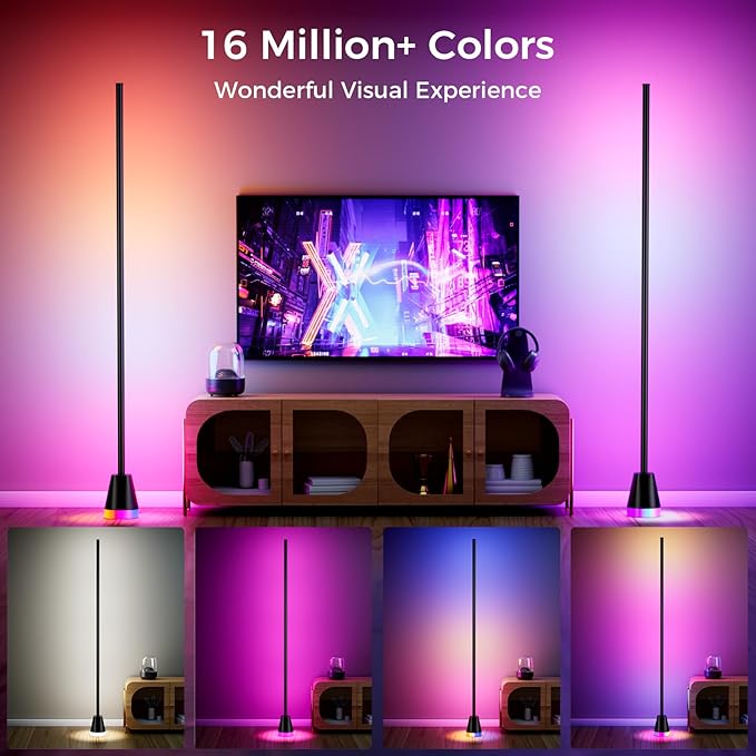 RGB Corner Floor Lamp, 60 Inch Bright Standing Lamps for Bedroom with APP and Remote Modern Floor Lamp Color Changing Ambience Light with Music Sync and 16 Million Colors - Bloomnest