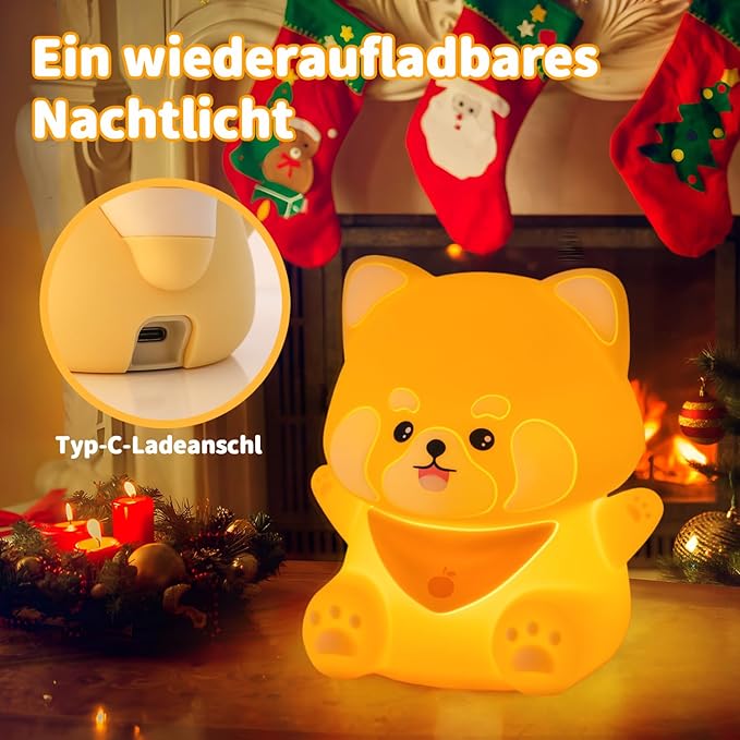 Cute Red Panda Lamp, LED Squishy Animal Night Light for Kids Sleep, Breastfeeding Nursery Nightlight for Room Decor, Rechargeable Bedside Touch Silicone Lamp, Unique Dorm Decor Gift Toy - Bloomnest