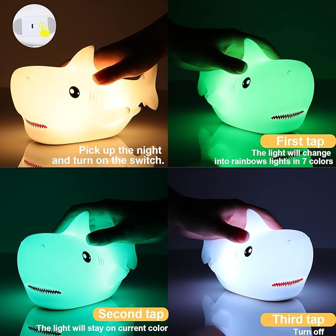 Tremdwoto Night Light for Kids, 7 Colors Shark Night Light Rechargeable Squishy Silicone LED Nightlight Lamp as Birthday Christmas Gifts for Baby Boys Children Toddlers Tween Girls Nursery - Bloomnest
