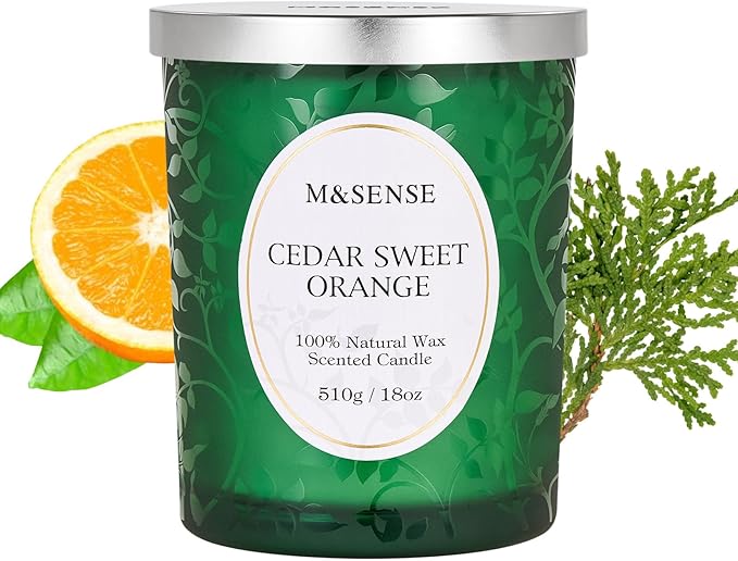 M&SENSE Cedarwood Orange Christmas Candle, Cracking Wooden Wick Soy Wax, 18oz 100 Hours Long Lasting Clean Burn, Large Fall Candles for Home Scented, Winter Holiday Aromatherapy Gifts for Women - Bloomnest