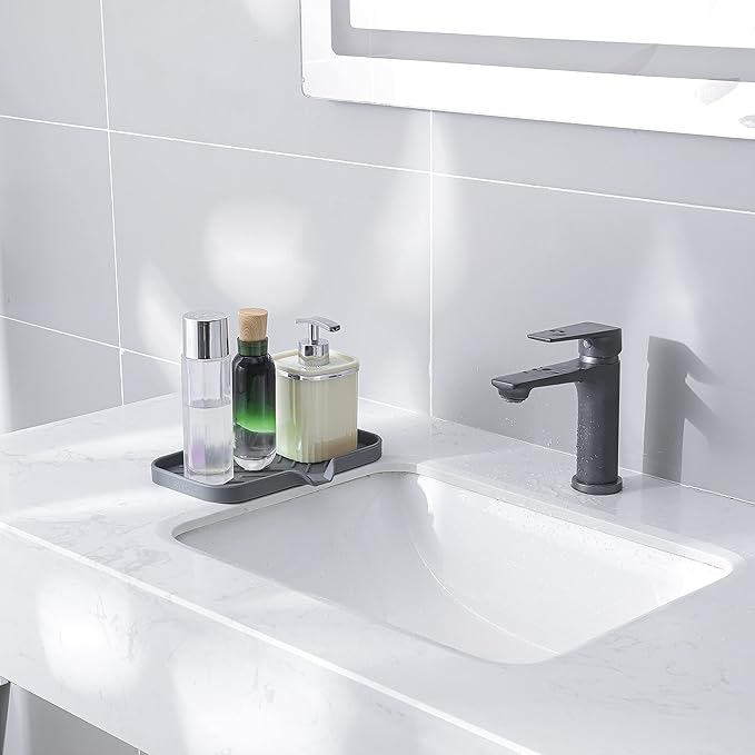 Silicone Bathroom Soap Dishes with Drain Spout-Bathroom and Kitchen Sink Organizer,Sponge Holder,Dish Soap Tray,Perfect for Dispenser,Scrubber,Bottle,Cup on Sink or Counter-Grey 9.6"×5.3" - Bloomnest