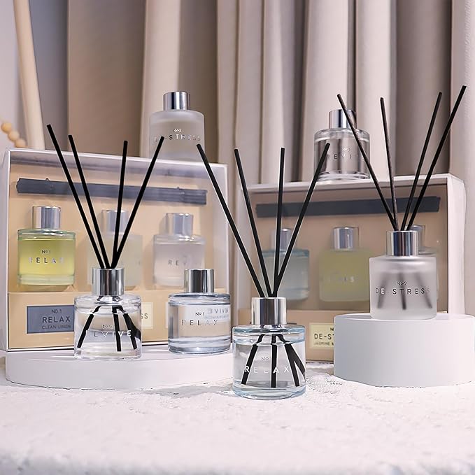 3 Pack Fragrance Reed Diffusers, 50ML Clean Linen Cotton Citrus Orange Aromatherapy Diffuser Set with 12 Black Fiber Sticks,Air Freshener for Bedroom Bathroom Office - Bloomnest