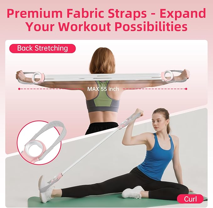 Figure 8 Fitness Resistance Bands with Handles, 20-60lb Adjustable Elastic Excercise Band, Non-Slip Fabric Silicone Bands for Strength Stretch Flexibility Training Arms Back Shoulder Chest Legs - Bloomnest