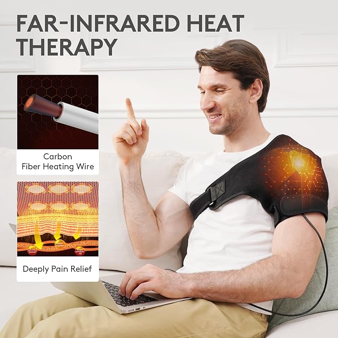 UTK Far Infrared Shoulder Heating Pad, Hot to 159℉, Gift for Men, Heating Pads for Rotator Cuff Pain Relief, 24 Timers, Auto-Off, 24 Natural Jade, 27-52" Adjustable Size Shoulder Wrap - Bloomnest