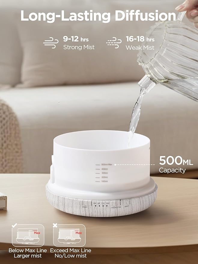 InnoGear Aromatherapy Diffuser & 10 Essential Oils Set, 500ml Essential Oil Diffuser with Remote Control Ultrasonic Cool Mist Scent Humidifier Vaporizer Auto-Off Timer for Room Office Home, White - Bloomnest