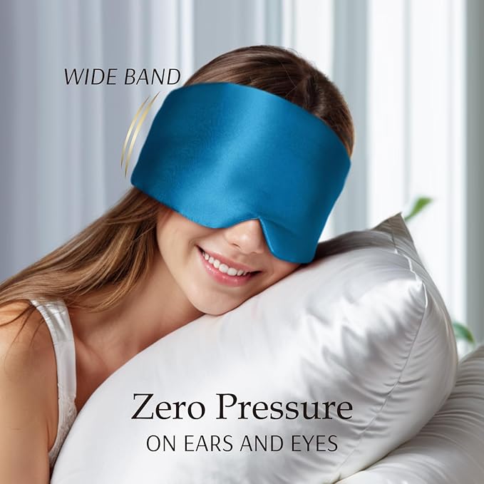 Zenssia 100% Mulberry Silk Sleep Mask Eye Mask for Man and Woman with Adjustable Headband, Full Size Large Sleep Mask & Blindfold for Total Blackout for All Night Sleep, Travel & Nap- Peacock Blue - Bloomnest