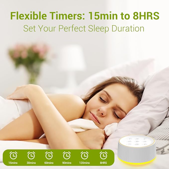 BGOVERSS Sound Machine with 26 Soothing Sounds, 10 Colors Night Light White Noise Machine for Adults Baby Kids Sleep Machines Function, Volume Levels 6 Timers for Home Office Travel - Bloomnest