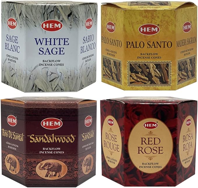 TRUMIRI Incense Cones - Variety Pack of 4 Fragrances (White Sage, Palo Santo, Sandalwood, Red Rose) - 160 Cones (4 Sets of 40) - Aromatic Incense for Waterfall and Mat Bundle TRUMIRI