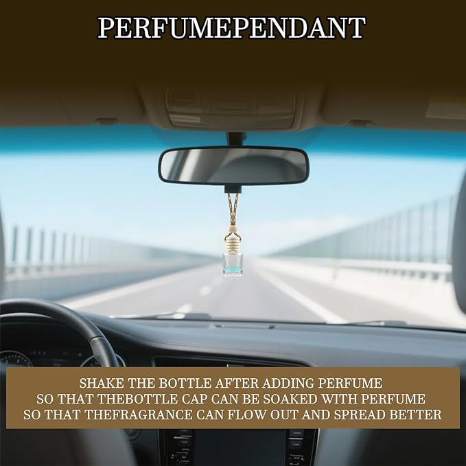 4Pcs Hanging Car Air Freshener, Empty Glass Perfume Bottle Pendant with Wooden Cap, Refillable Drift Freshener Diffuser for Essential Oils - Car Accessories for Women Men-Cylindrical - Bloomnest