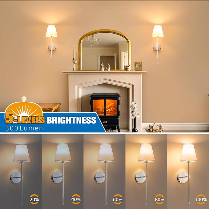 NIORSUN Battery Operated Wall Sconce Set of 2,Brushed Nickel Rechargeable Wall Lights with 5200mAh Dimmable Detachable Bulbs and Remote, 10 Colors Wireless Sconces for Bedroom Living Room Hallway - Bloomnest