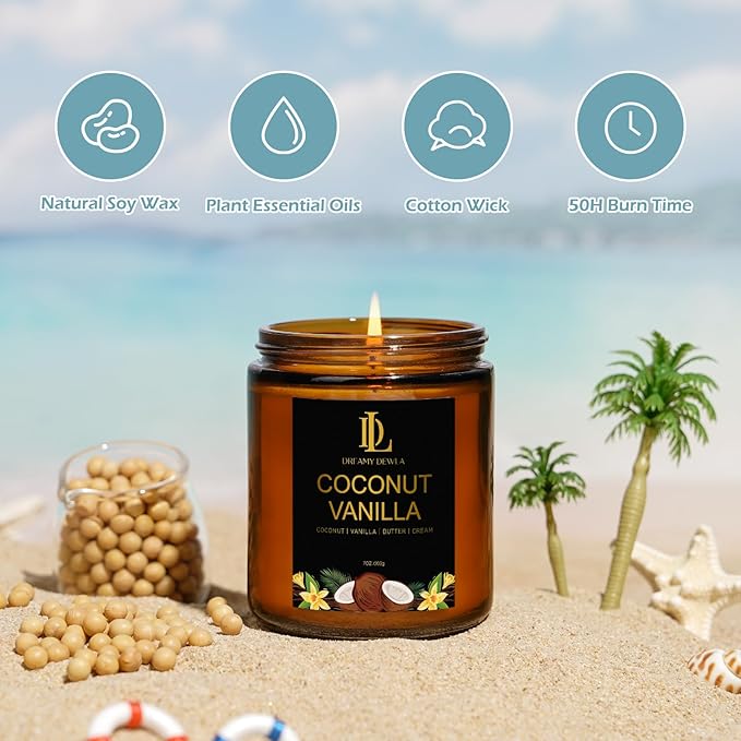 6 Pack Scented Candles Set, 42oz 300 Hour Long Lasting Candle, Soy Candles for Home Scented, Scents of Pink Sands/Coconut Vanilla/Bahama Breeze/Pineapple Cocktail/Sicilian Lemon/Vanilla Ice Cream - Bloomnest