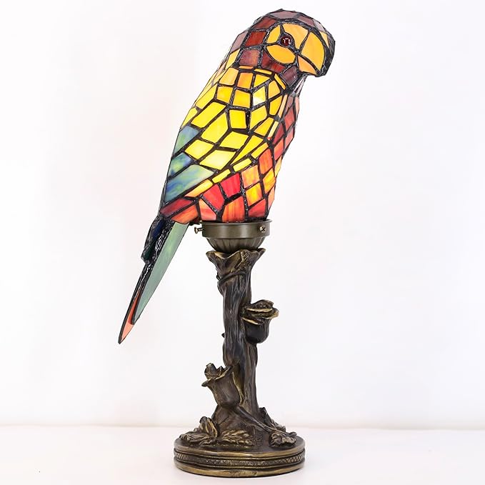 Small Tiffany Lamp Parrot Table Lamp Stained Glass Accent Lamp 15.3 Inch Tall Mini Desk Bedside Night Light for Kids Bedroom (Red) - Bloomnest