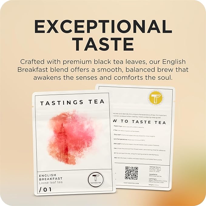 Tastings Tea English Breakfast Tea, 3.5 oz. | Natural Loose-Leaf Black Tea Blend with Assam & Nilgiri Flavor | Caffeinated - Bloomnest