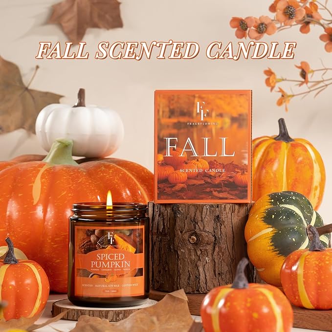 Fall Candle, Spiced Pumpkin Scented Candles for Home, Natural Soy Autumn Candle Aromatherapy Candle, 7 oz Jar Candles Fall Gifts for Women Men - Bloomnest