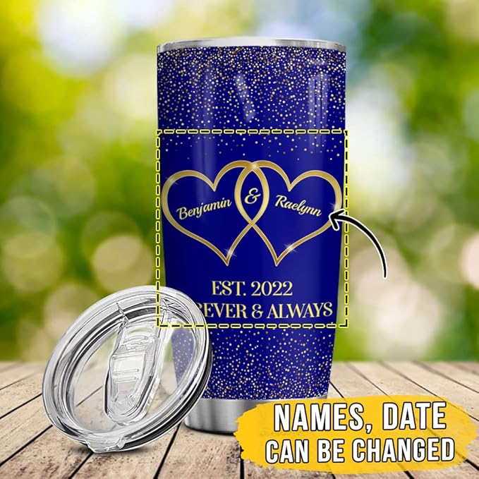 Wassmin Personalized Couple Tumbler 20oz 30oz Forever & Always Couples Tumblers Coffee Travel Mug Cup Custom Gifts For Wife Husband Boyfriend Girlfriend Birthday Christmas Valentines Presents (Navy) - Bloomnest