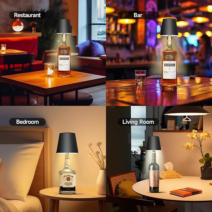 2025 New Wireless Bottle Lamp - LED Bottle Lights for Liquor & Wine Bottles, Cordless Lampshade, Whiskey Bottle Top Light, Bottle Stopper Night Light Kit, Rechargeable 3-Tone Touch-Dimmable - Bloomnest